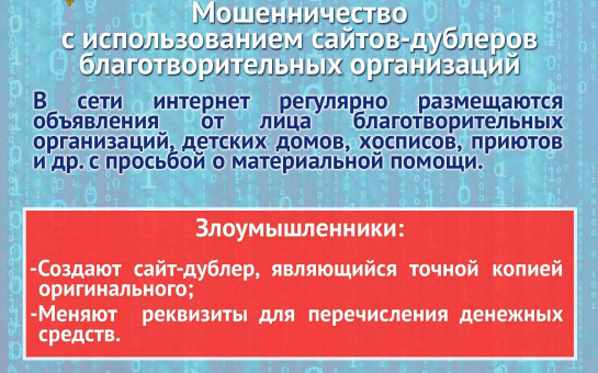 Мошенничество с ипользованием через сайт-дублеров благотворительных организаций